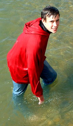Wet jeans and hoodie