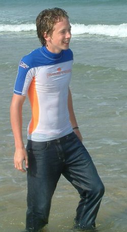 Wet jeans and T-shirt