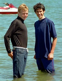 after school swim in jeans and swim shirt